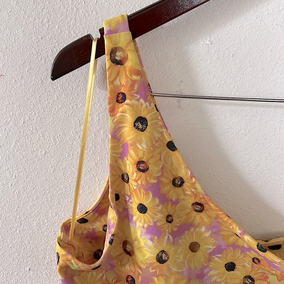 Zara Sunflower One Shoulder Crop Top Tank Floral Cottagecore Boho Size Large - Picture 5 of 12